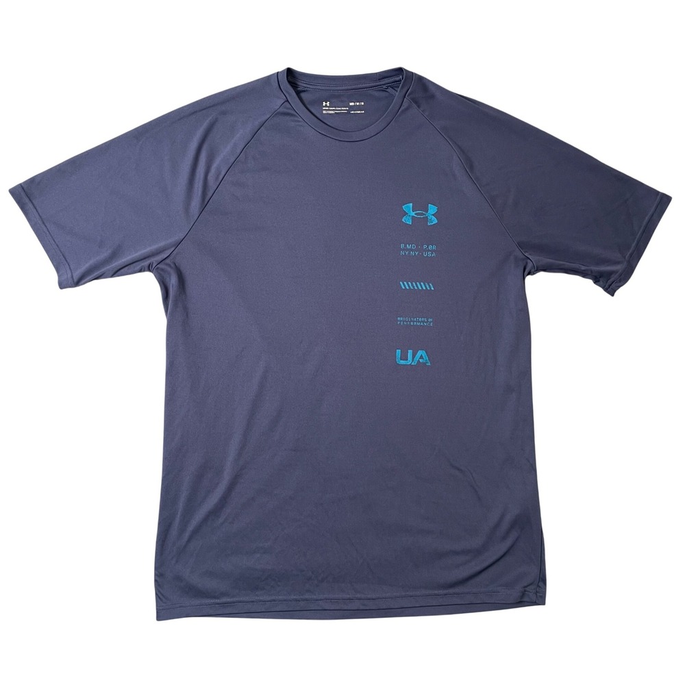 Under Armour HeatGear Mens Medium Navy Blue Graphic Training T-Shirt‎ Loose Fit